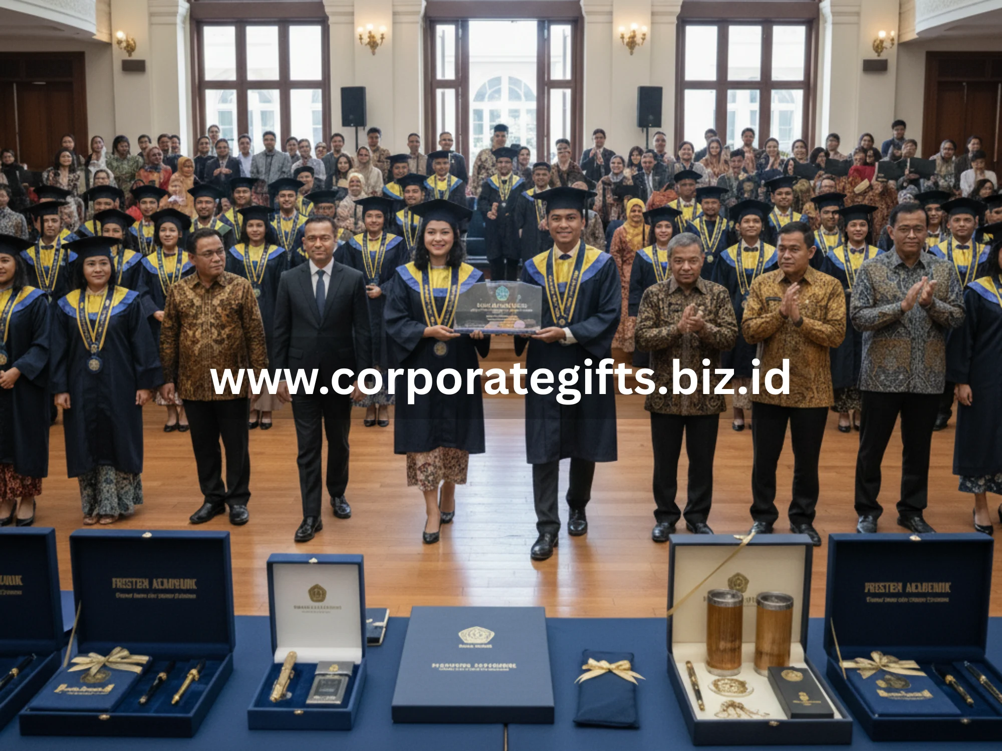 Acara wisuda universitas dengan mahasiswa menerima penghargaan